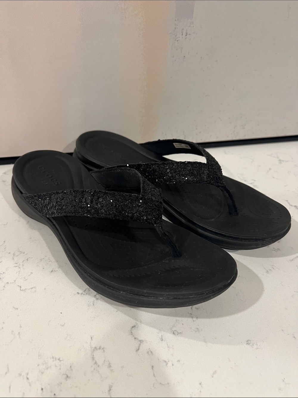 Women's Crocs Black Embellished Flip Flops Size 8